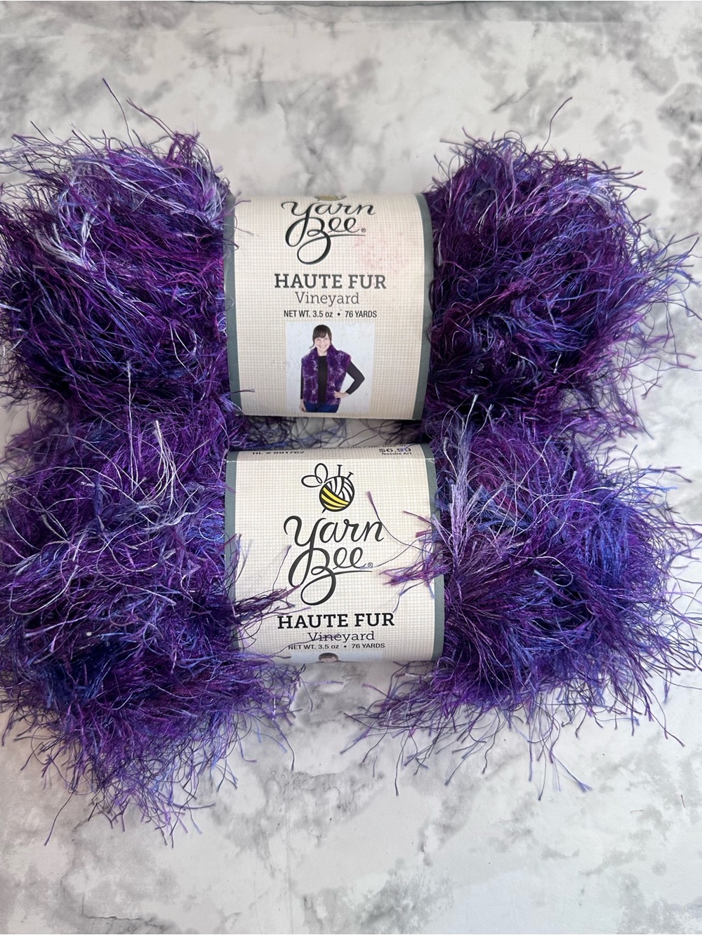 Yarn Bee Haute Fur Vineyard Eyelash Yarn Purple Variegated Lot of 2 Skeins 76YDS